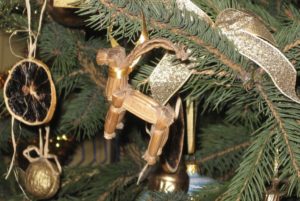 A traditional Christmas tree decorated with Pagan symbols.