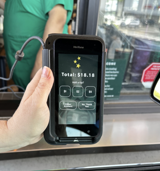Starbucks and other businesses have screens that suggest tipping after each transaction. Many people report that they feel pressured to leave one. 